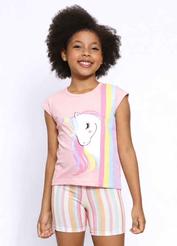 Torra - Conjunto Infantil Curto Estampa Unicórnio Rosa
