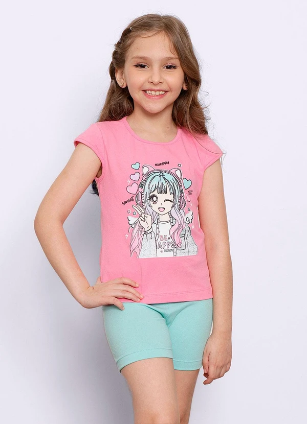 Torra - Conjunto Infantil Curto Estampado Rosa
