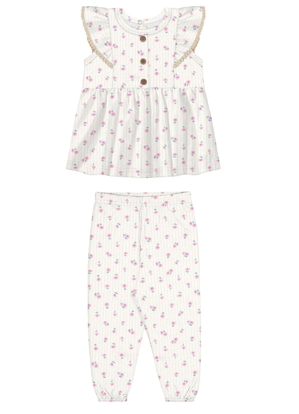 Alakazoo - Conjunto Infantil em Malha Poá Estampado Bege