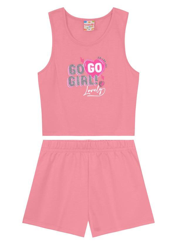 Brandili - Conjunto Infantil Estampa com Glitter Rosa