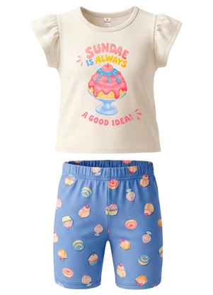 Brandili - Conjunto Infantil Estampa de Doces Bege - BRANDILI