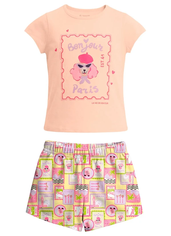 Brandili - Conjunto Infantil Estampa de Selos Rosa