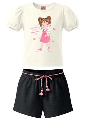 Brandili - Conjunto Infantil Estampa Meninas Bege - BRANDILI
