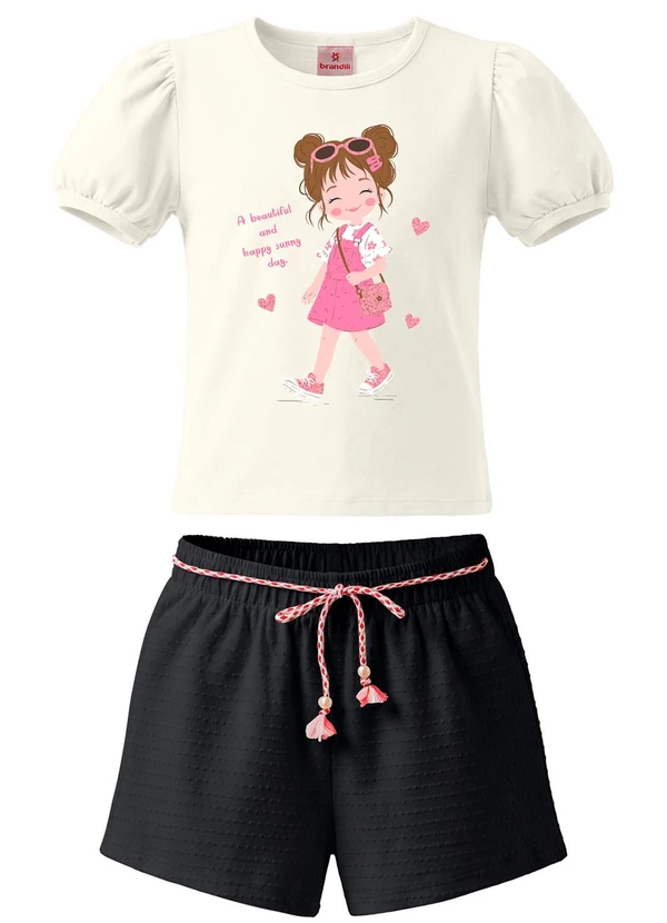Brandili - Conjunto Infantil Estampa Meninas Bege