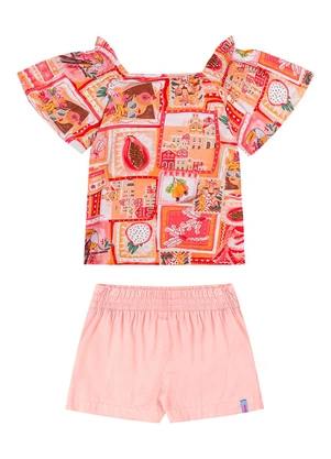 Elian - Conjunto Infantil Estampa Tropical Laranja - ELIAN
