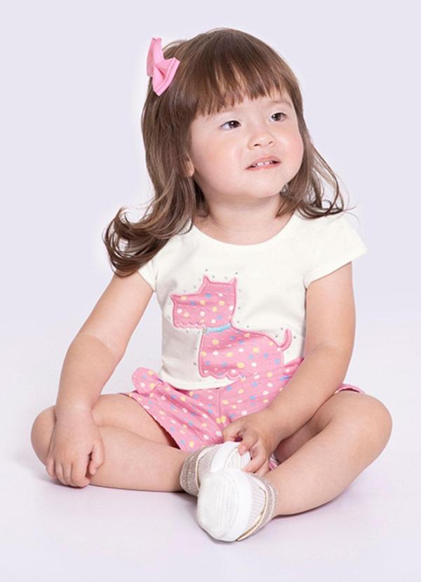 Alakazoo - Conjunto Infantil Estampado com Bordado Rosa
