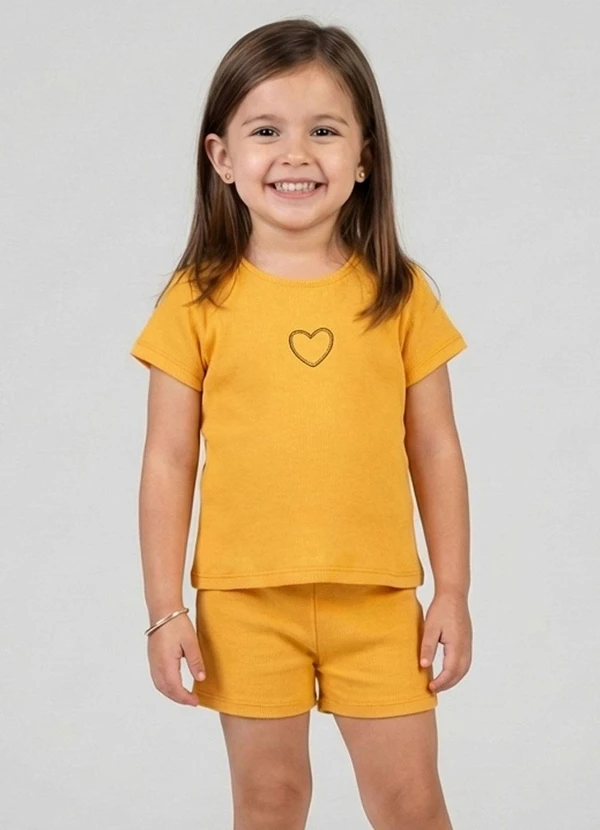 Select - Conjunto Infantil Feminino Blusa e Short Amarelo