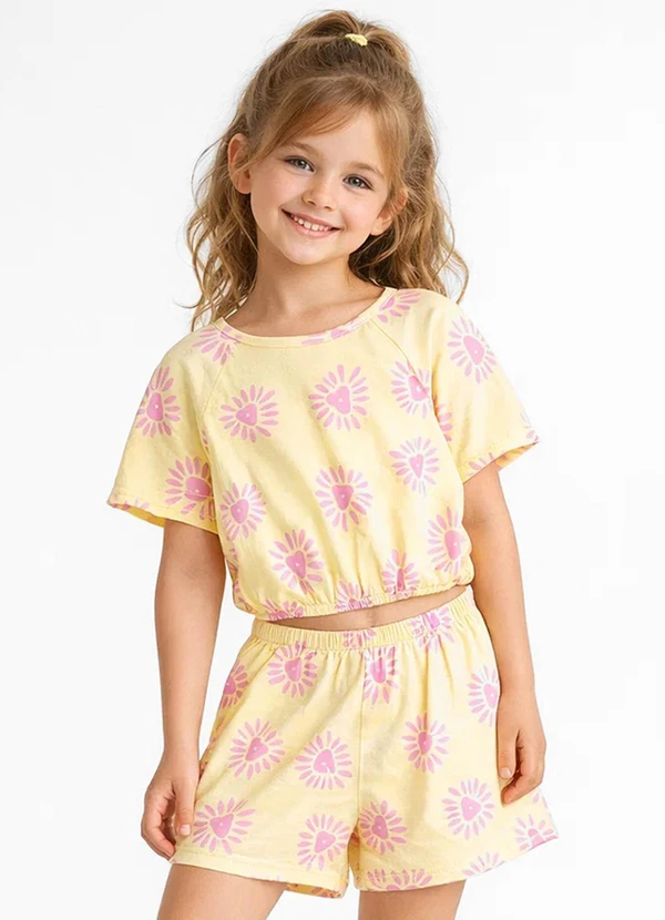Select - Conjunto Infantil Feminino Blusa e Short Amarelo