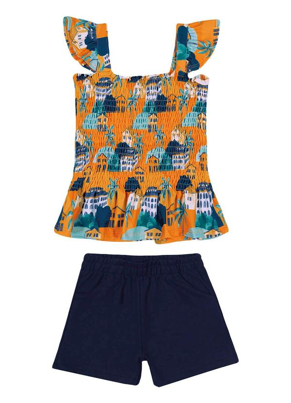 Nanai - Conjunto Infantil Feminino Blusa e Short Laranja