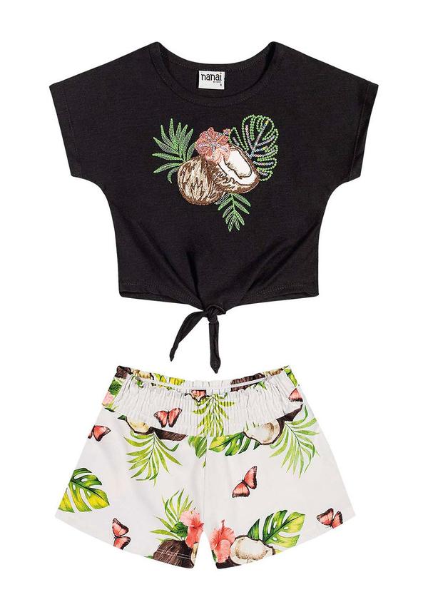 Nanai - Conjunto Infantil Feminino Blusa e Short Preto