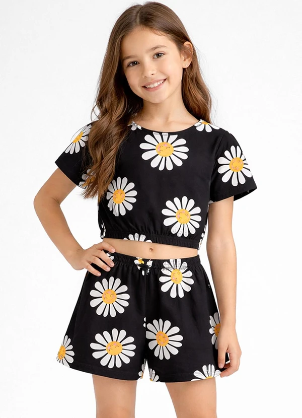 Select - Conjunto Infantil Feminino Blusa e Short Preto