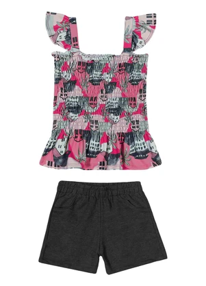 Nanai - Conjunto Infantil Feminino Blusa e Short Rosa - NANAI