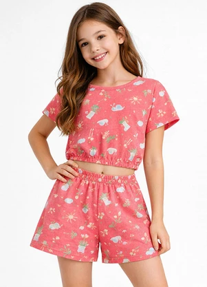 Select - Conjunto Infantil Feminino Blusa e Short Rosa - SELECT