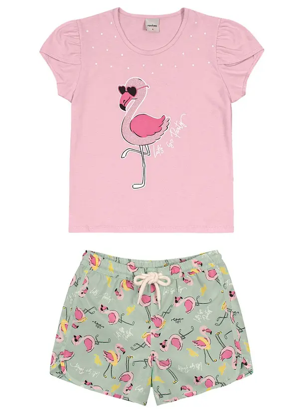 Rovi Kids - Conjunto Infantil Feminino Flamingo Rosa