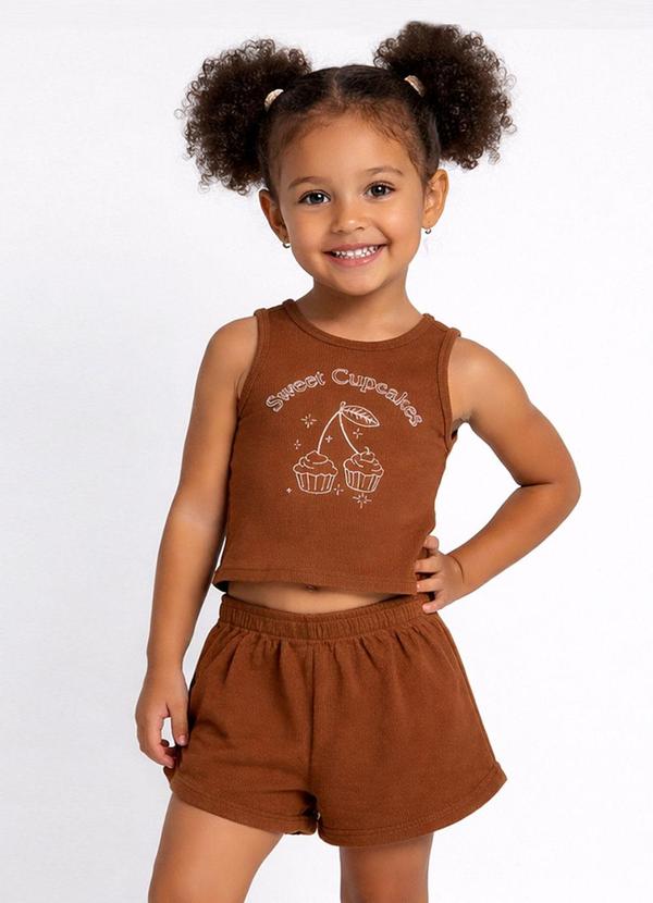 Select - Conjunto Infantil Feminino Regata e Short Marrom