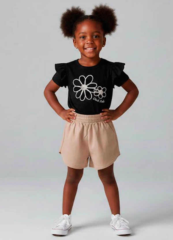 Rovitex - Conjunto Infantil Feminino Short Blusa Preto