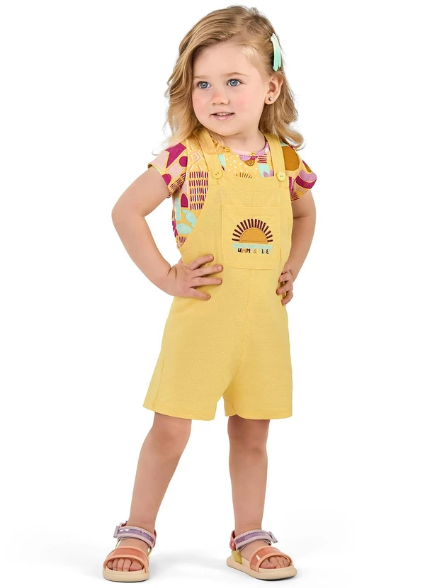 Elian Conjunto Infantil Jardineira Verão Amarelo
