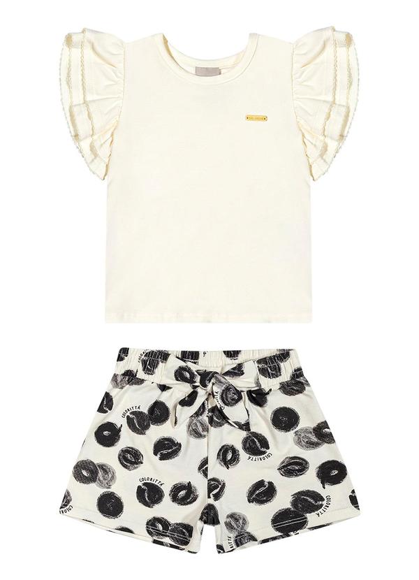 Colorittá - Conjunto Infantil  Manga Babado Colorittá Bege