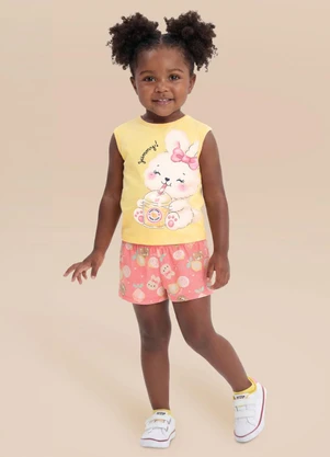 Brandili - Conjunto Infantil Meia Malha Animais Amarelo - BRANDILI