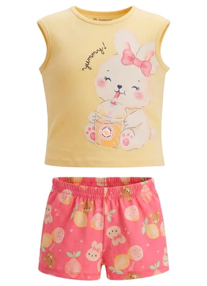 Brandili - Conjunto Infantil Meia Malha Animais Amarelo - BRANDILI