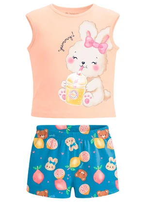 Brandili - Conjunto Infantil Meia Malha Animais Rosa - BRANDILI