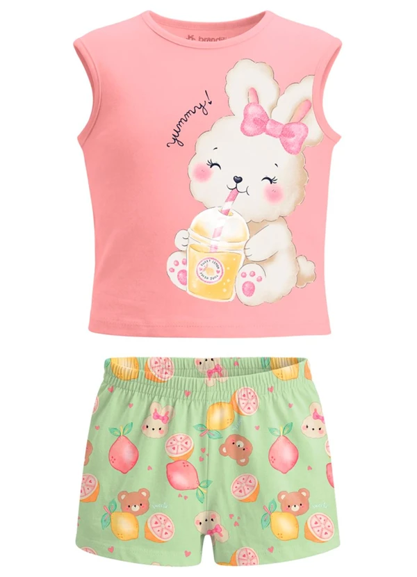 Brandili - Conjunto Infantil Meia Malha Animais Rosa