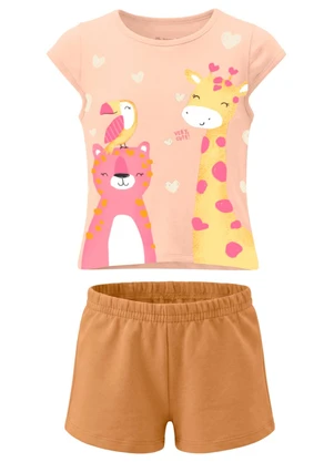Brandili - Conjunto Infantil Meia Malha Animais Rosa - BRANDILI