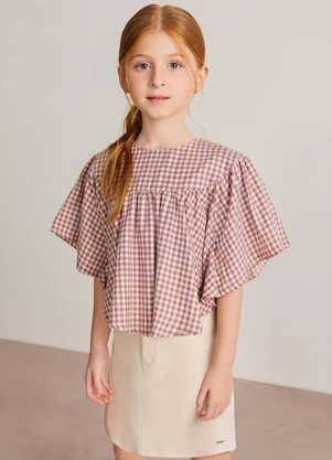 Colorittá - Conjunto Infantil Menina Amplo Xadrez Marrom - COLORITTÁ