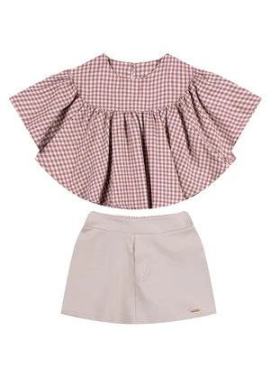 Colorittá - Conjunto Infantil Menina Amplo Xadrez Marrom - COLORITTÁ
