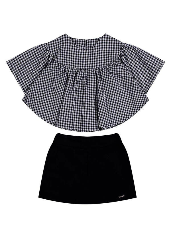 Colorittá - Conjunto Infantil Menina Amplo Xadrez Preto