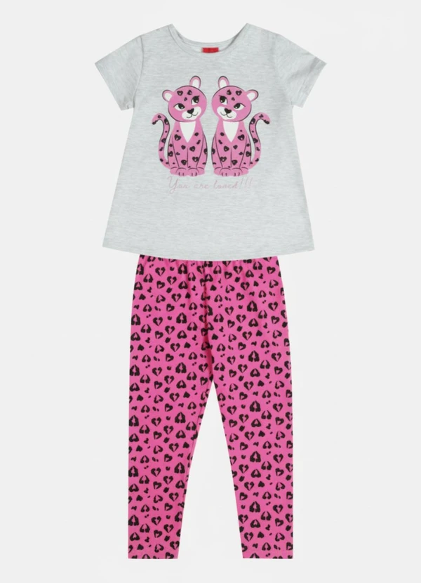 Kyly - Conjunto Infantil Menina Animal Print Cinza