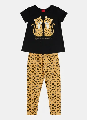 Kyly - Conjunto Infantil Menina Animal Print Preto - KYLY