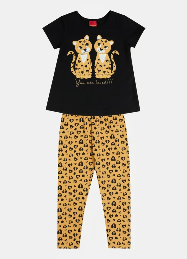 Kyly - Conjunto Infantil Menina Animal Print Preto