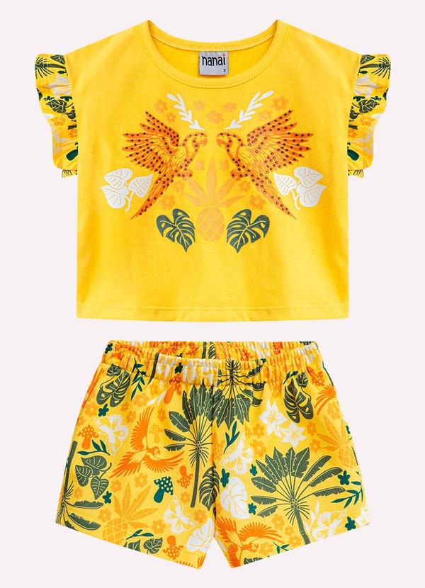 Nanai - Conjunto Infantil Menina Araras Amarelo