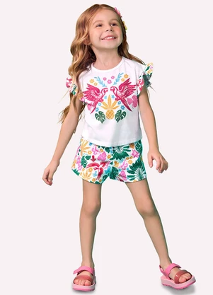 Nanai - Conjunto Infantil Menina Araras Branco - NANAI