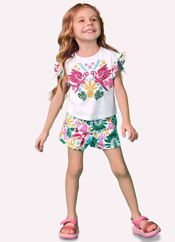 Nanai - Conjunto Infantil Menina Araras Branco
