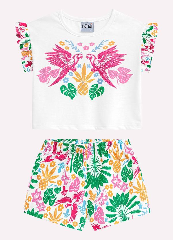 Nanai - Conjunto Infantil Menina Araras Branco 2