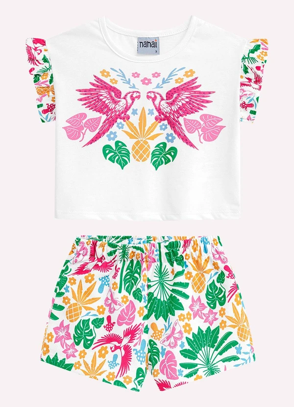 Nanai - Conjunto Infantil Menina Araras Branco 2