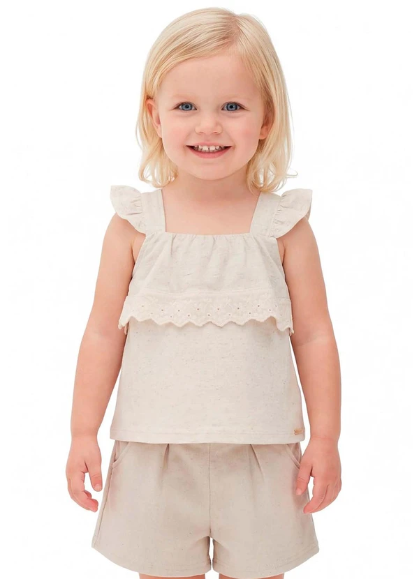 Colorittá - Conjunto Infantil Menina Babado e Renda Bege