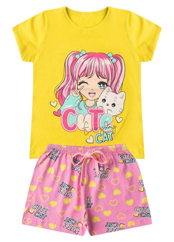 Select - Conjunto Infantil Menina Básico Curto Amarelo