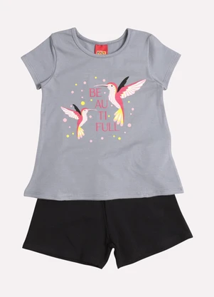 Kyly - Conjunto Infantil Menina Beija-Flor Cinza - KYLY