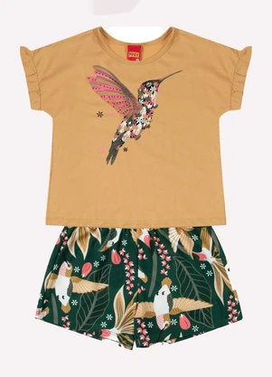 Kyly - Conjunto Infantil Menina Beija-Flor Marrom - KYLY