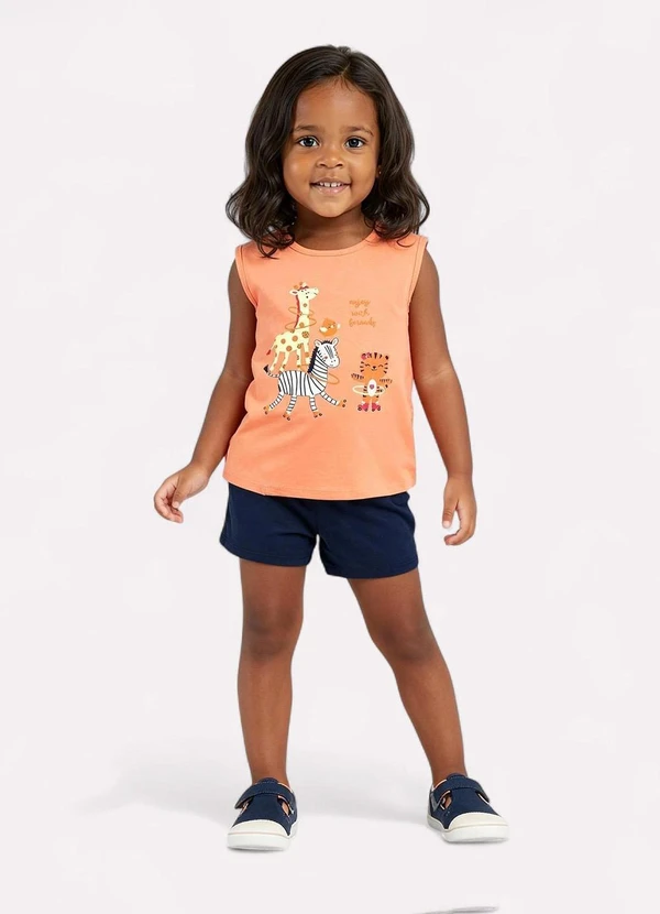 Kyly - Conjunto Infantil Menina Bichinhos Laranja
