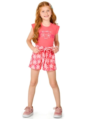 Marlan - Conjunto Infantil Menina Blusa e Saia Cotton Rosa - MARLAN