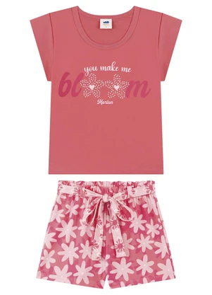 Marlan - Conjunto Infantil Menina Blusa e Saia Cotton Rosa - MARLAN
