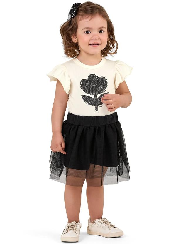 Elian - Conjunto Infantil Menina Blusa e Saia Tule Bege