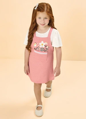 Milli e Nina - Conjunto Infantil Menina Blusa e Salopete Rosa - MILLI E NINA
