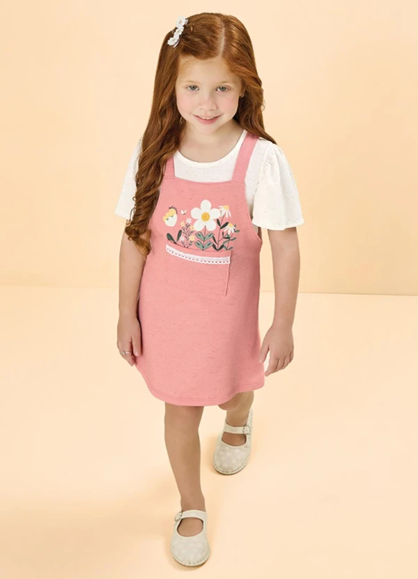 Milli e Nina - Conjunto Infantil Menina Blusa e Salopete Rosa