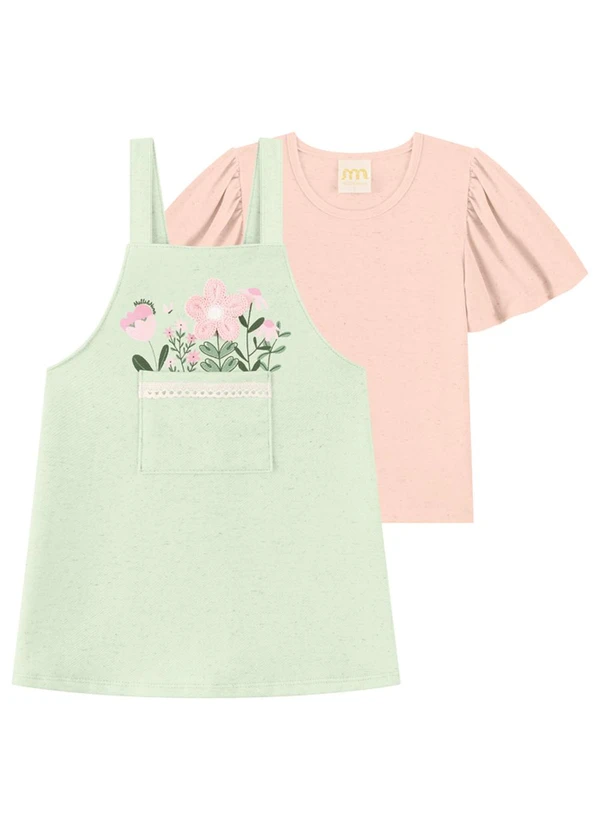 Milli e Nina - Conjunto Infantil Menina Blusa e Salopete Verde