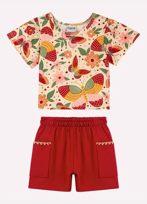 Nanai - Conjunto Infantil Menina Borboletas Bege - NANAI